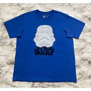 Uniqlo Star Wars Men's T Shirt Size L Blue Storm Strooper Spell Out TV Movie